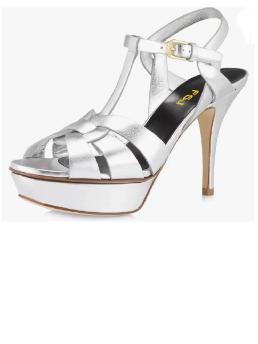 FSJ Silver Comfort Platform Stiletto High Heel Ankle Strap Sandals